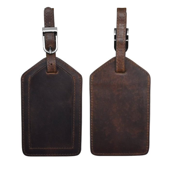 Rustic Brown Leather Luggage Tag