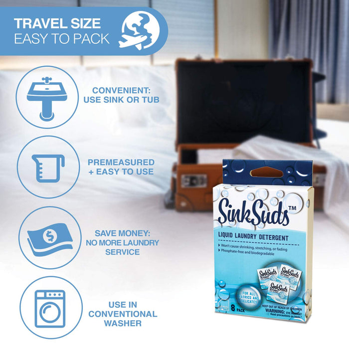 SinkSuds Travel Laundry Detergent Liquid Soap - 8 Pack