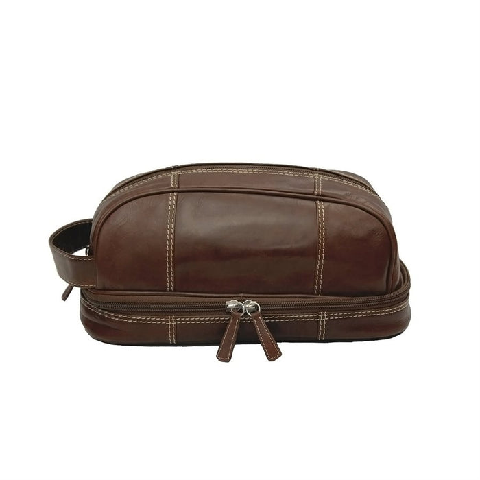 Leather 2-Section Top Zip Toiletry Kit