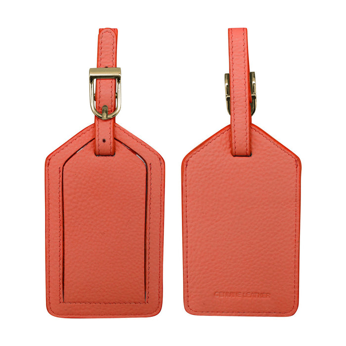 Coral Leather Luggage Tag