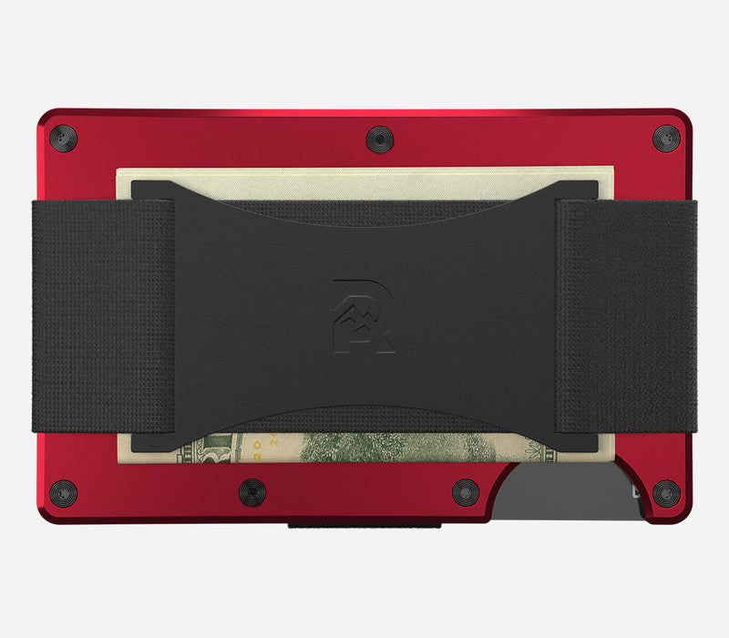 The Ridge Wallet - Aluminum With Money Clip + Cash Strap - Product Red