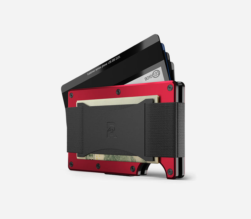 The Ridge Wallet - Aluminum With Money Clip + Cash Strap - Product Red